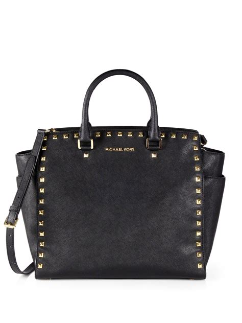 michael kors black white tote|michael kors black studded handbag.